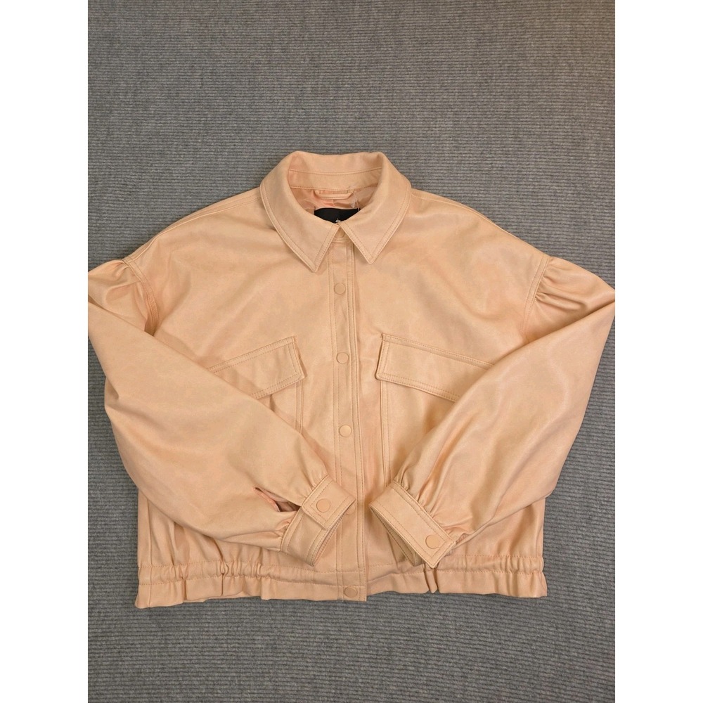 7 for All Mankind Peach Faux Leather Crop Bomber Jacket Small Relax Fit S W/Tags